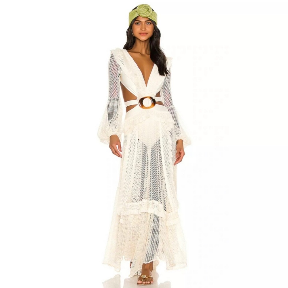 PATBO Long Sleeve Fringe Beach Dress